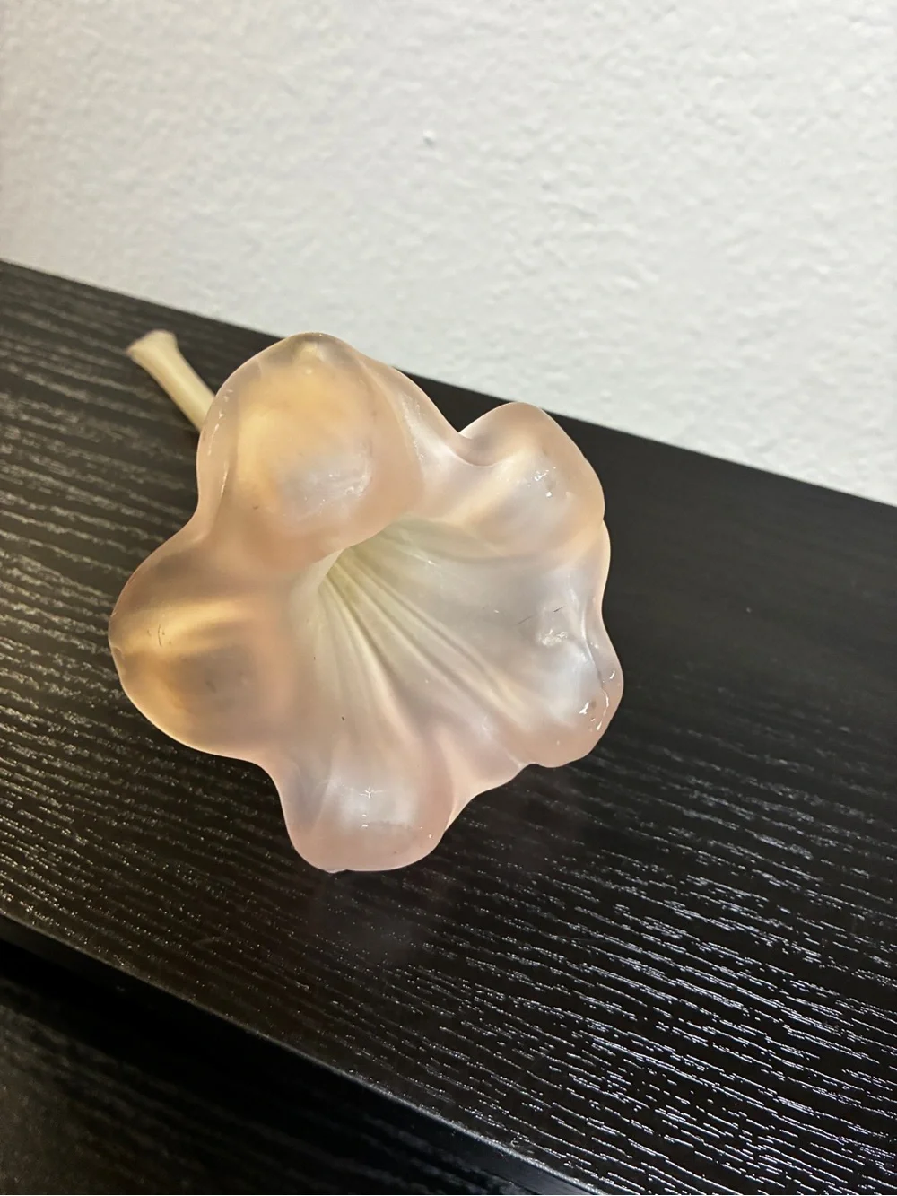 Vintage Pink Frosted Satin Glass Lily Flower Bud And Stem Hand Blown
